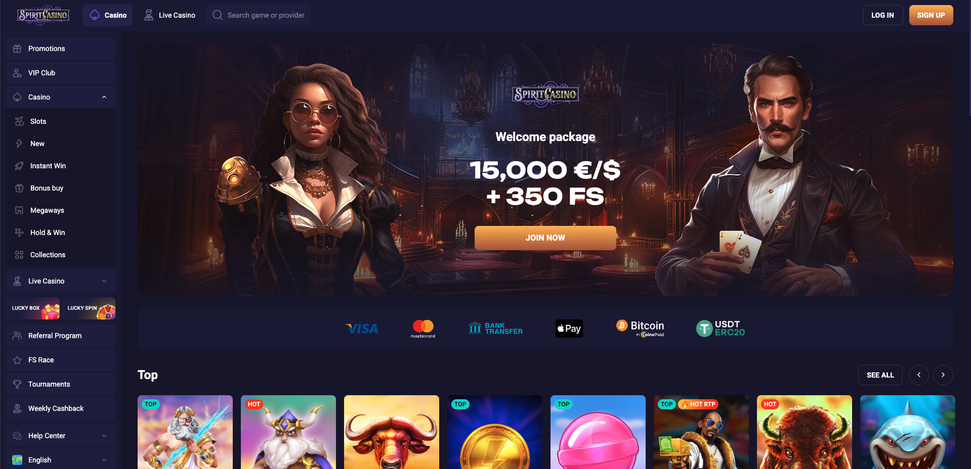 SpiritCasino Desktop